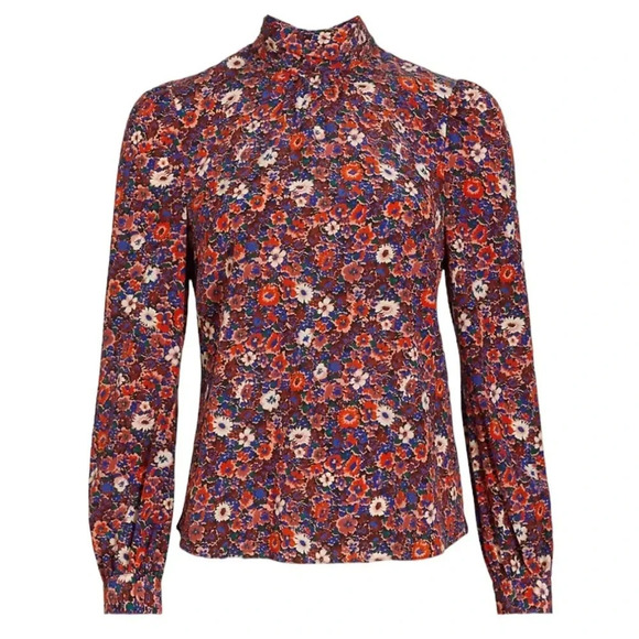 Veronica Beard Silk Chilton Floral Tie Back Blouse Berry Multi Size 2 NWT - Picture 3 of 16